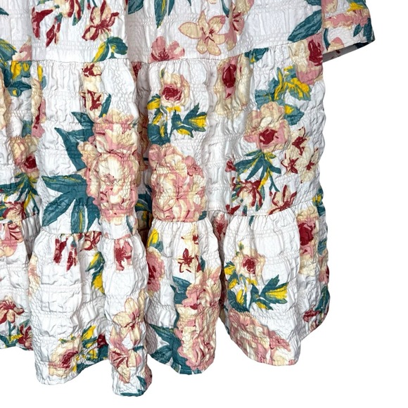 ZARA Sharon Floral Babydoll Dress M Ruffle Hem Loose‎ Fit Mini Short Tiered - Picture 4 of 11